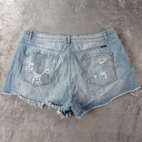 KanCan Womens Destroyed Denim Jean Shorts 2XL High Rise Frayed‎ Hem Y2K Casual - Picture 8 of 11